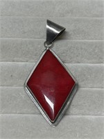 Sterling Silver Large Diamond Shaped Red Stone Pen