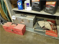 All tool boxes, trays & belt on shelf