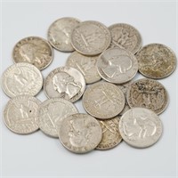 17 Silver Washington quarters various dates, mints