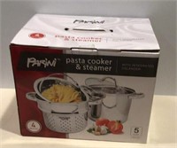 E5) Pasta cooker and steamer, 5 quart, with