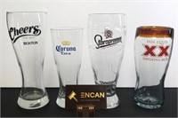 4 Assortted Beer Pilsner Glasses, Cheers, XX Dos