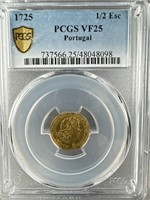 1725 Portugal Gold 1/2 Escudo 800 REIS PCGS VF25