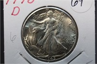 1945-D UNC Walking Liberty Silver Half Dollar