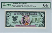 1989 $5 Goofy Disney Dollar PMG 64EPQ
