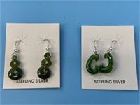 2 Sets of jade earrings with sterling silver findi