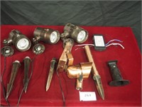 Lot of Brass Lawn Lights with Solar Panel