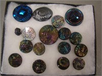 Lot of 17 Vintage Carnival Glass Buttons