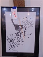 SUPRISE CHICKADEE ORINGAL DRAWING WITH PEN& INK