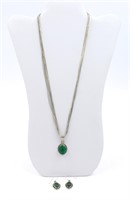 Sterling Silver & Malachite Necklace Earring Set