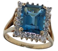 14kt Gold 4.77 ct London Blue Topaz & Diamond Ring
