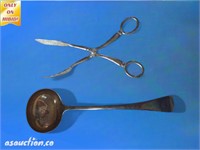 Silver plated serving tongs and ladle