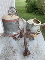 Gas can, watering can & weather vane
