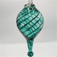 Twisted Teal Art Glass Christmas Ornament