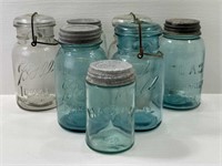 Blue, Clear Canning Jars