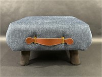 Lue Bona Blue Fabric Footstool Leather Handle