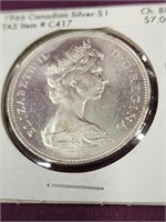 1966 Canada 80 percent silver dollar coin .  Look