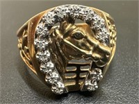 Stamped 10kp Gold Horse Sz.10 Ring 8.07 Grams