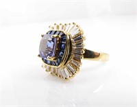 18K Yellow Gold Tanzanite/Sapphire/Diamond Ring