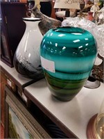 Two crystal vases (green-black & white)