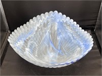 Ribbed art glass blue swirl salad bowl