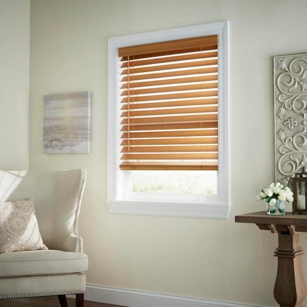 Chestnut Cordless Premium Faux Wood Blinds with 2.