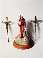 Franklin Mint Francis Figurine, 2 Crucifixes