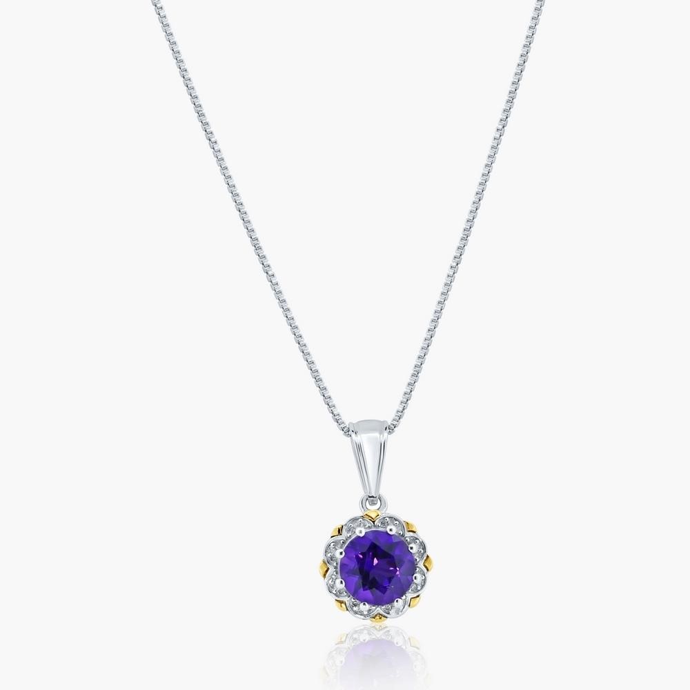 14K YELLOW & WHITE GOLD 1.80CT AMETHYST 0.10CT DIA