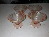 Pink Swirl Pedestal Sherbert/Dessert Bowls x 4