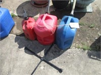 2 5-gal and 1 2-gal gas cans, 4-way