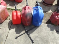 2 5-gal and 1 2-gal gas cans, 4-way