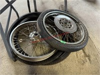 Pair of Vtg Motorcycle Wheels W/ Extra Tires