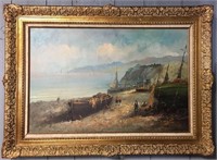 Oil On Canvas Of Fishing Boats Signed T. Bassetti