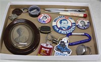 S: LOT W/ CAMPAIGN PINS, OLD PHOTO, ADVERTISING