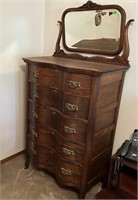 Antique 5-Drawer Upright Dresser w/ Mirror
