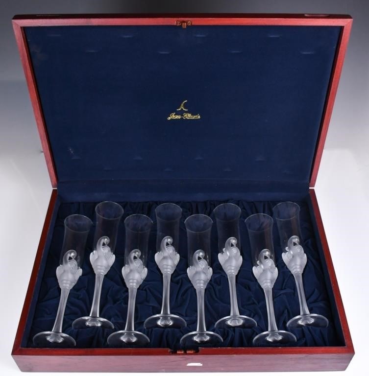 8 Jean Claude Stem Crystal Champagne Flute Glasses