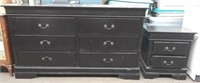 Black 6 Drawer Dresser (chipped)& Night Stand