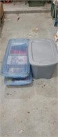 3 storage totes with assorted board game,