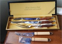 Carving sets, Pakka wood handled knives and fork,
