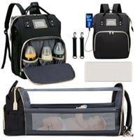 Diaper Bag Backpack with Foldable Crib  USB Port