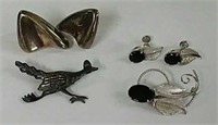 Sterling Earrings and Brooch and Pin