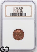 1922-D Lincoln Wheat Cent, NGC MS64 RB Guide: 625