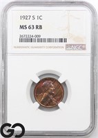1927-S Lincoln Wheat Cent, NGC MS63 RB Guide: 400