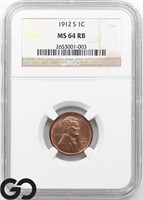1912-S Lincoln Wheat Cent, NGC MS64 RB Guide: 600