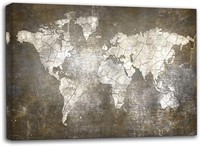 World Map Wall Art in Gray Brown  Framed  16x24