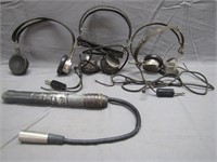 3 Vintage/Antique Headphones 1 Microphone Military