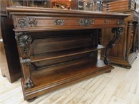 Neo Renaissance Marble Top Walnut Tiered Server.