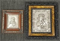 2 embossed metal Icons in ornate frames - 12" x
