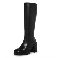 SOVANYOU Black Leather Boots Platform Boots for Wo