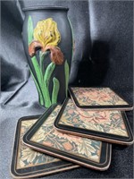 $$$ Tiffin Black Satin Handpainted Vase + Bonus