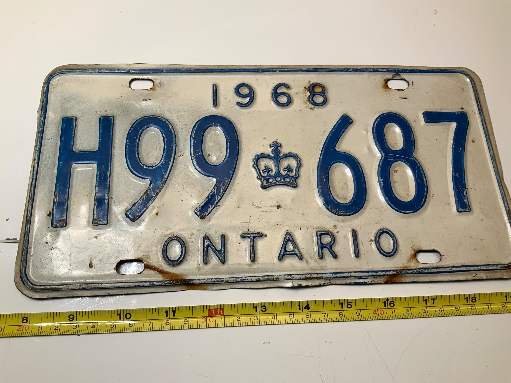 Ontario 1968 licence plate